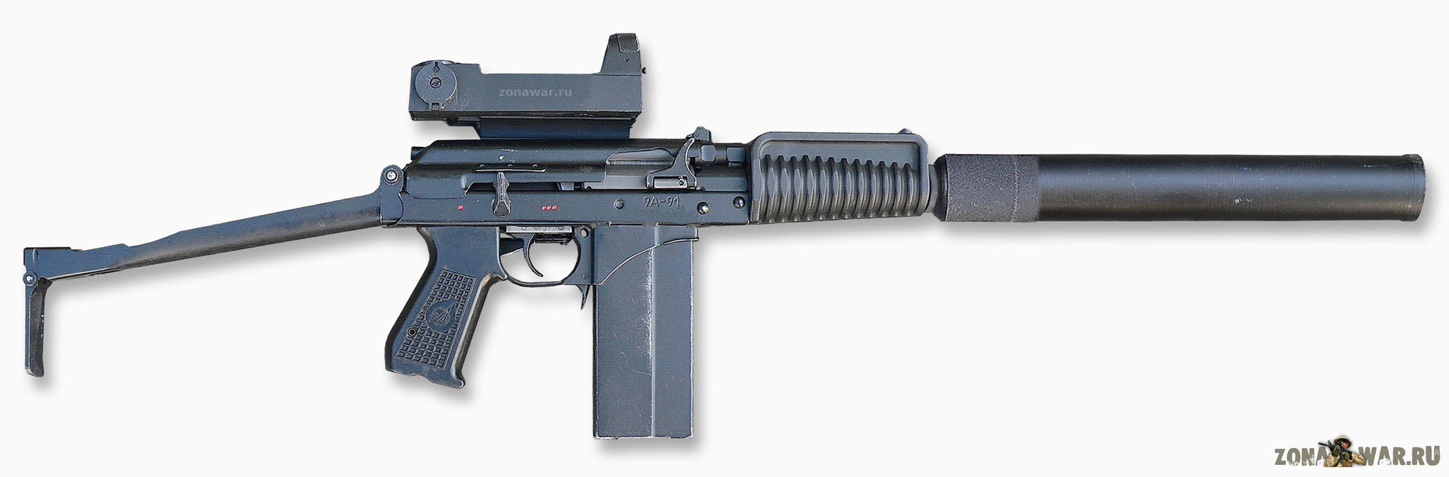 9A-91 assault rifle with a collimating sight and an unfolded stock